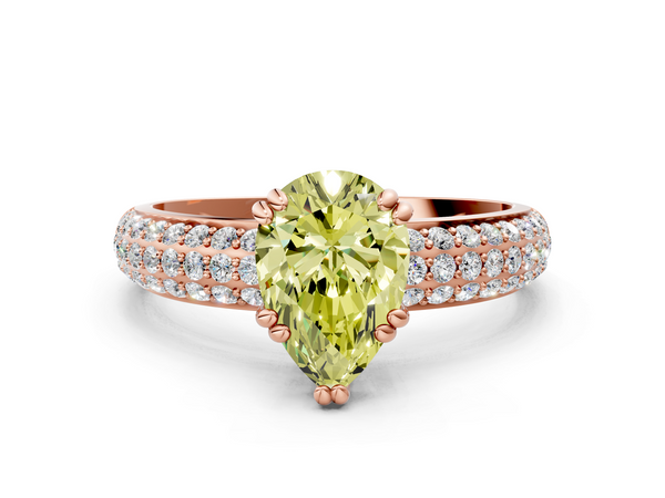 Rose gold Fancy Yellow Pear  Cut Pave Diamond Engagement Ring with Channel Set Band and Four-Prong Setting
