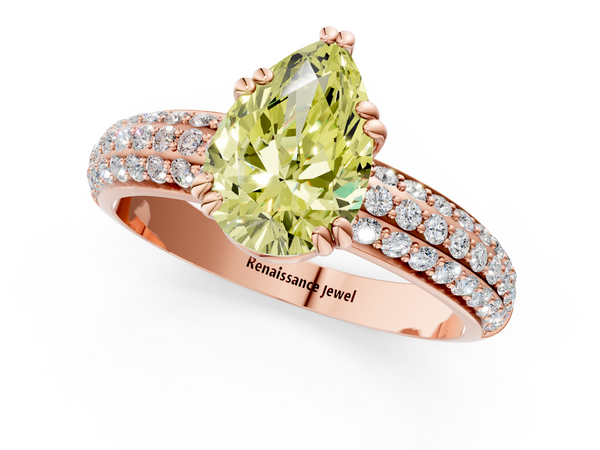 Rose gold Fancy Yellow Pear  Cut Pave Diamond Engagement Ring with Channel Set Band and Four-Prong Setting