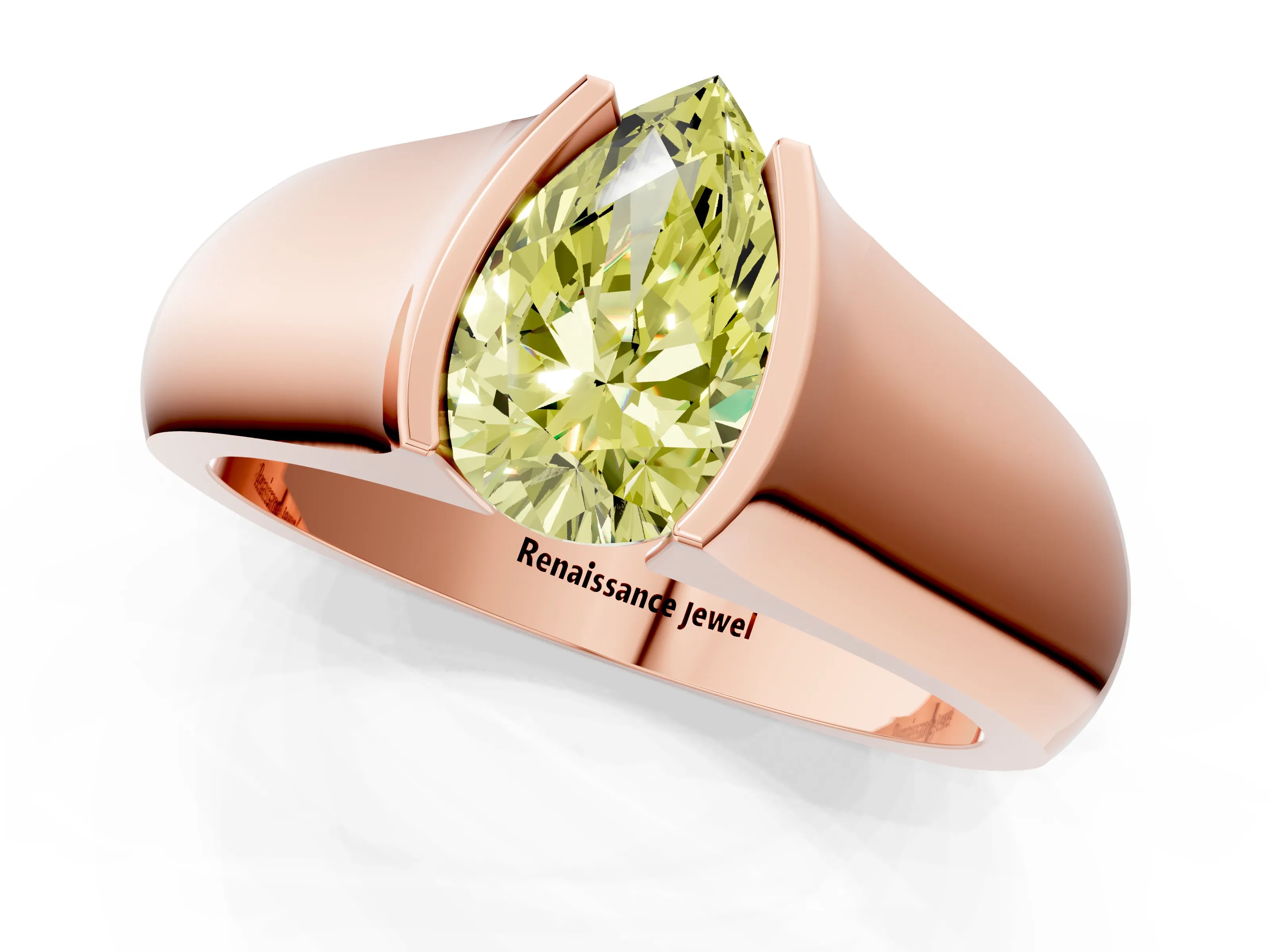 Rose gold Fancy Yellow Pear Cut Solitaire Bezel Set Diamond Ring with Wide Band_1