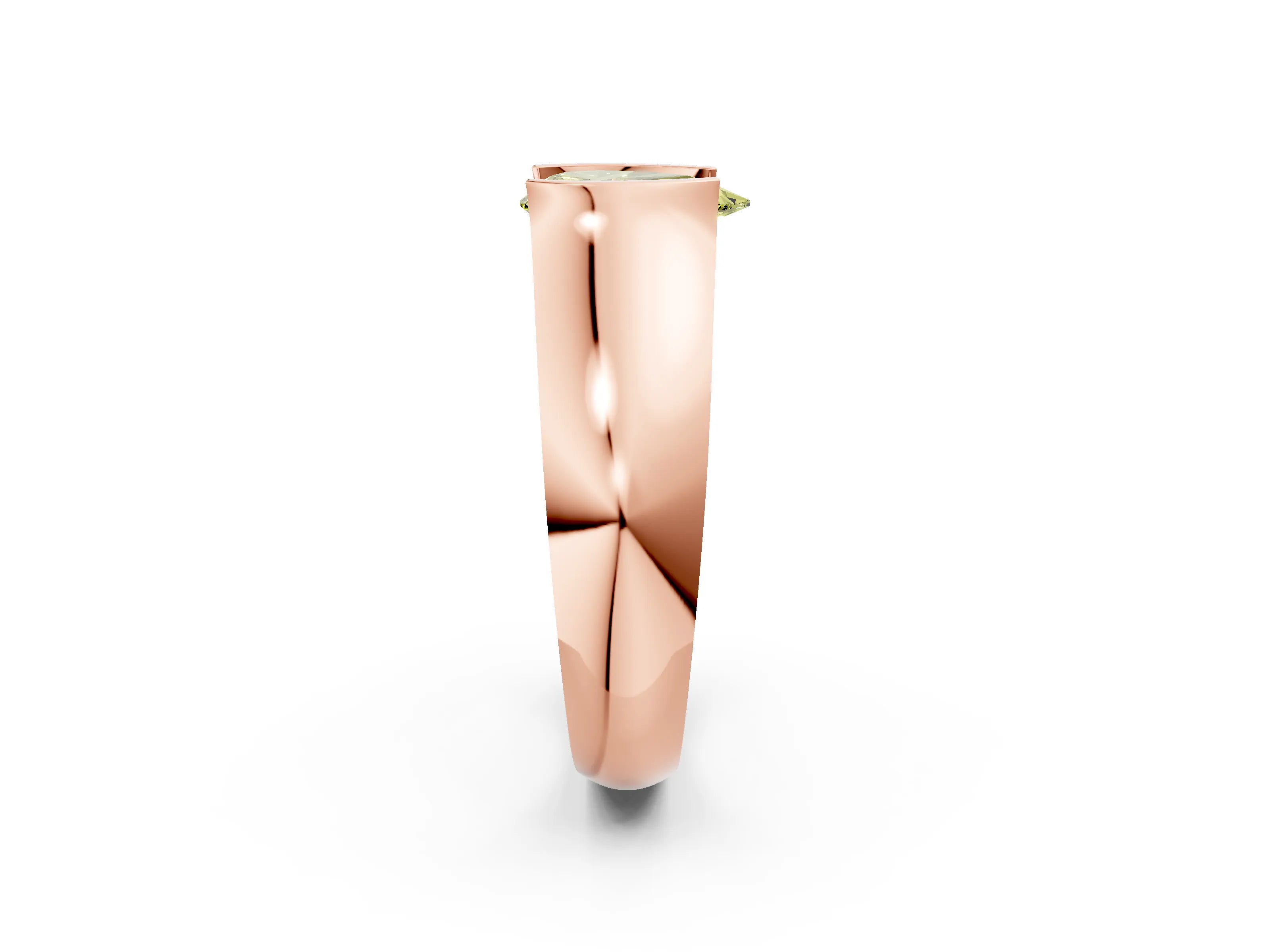 Rose gold Fancy Yellow Pear Cut Solitaire Bezel Set Diamond Ring with Wide Band_2