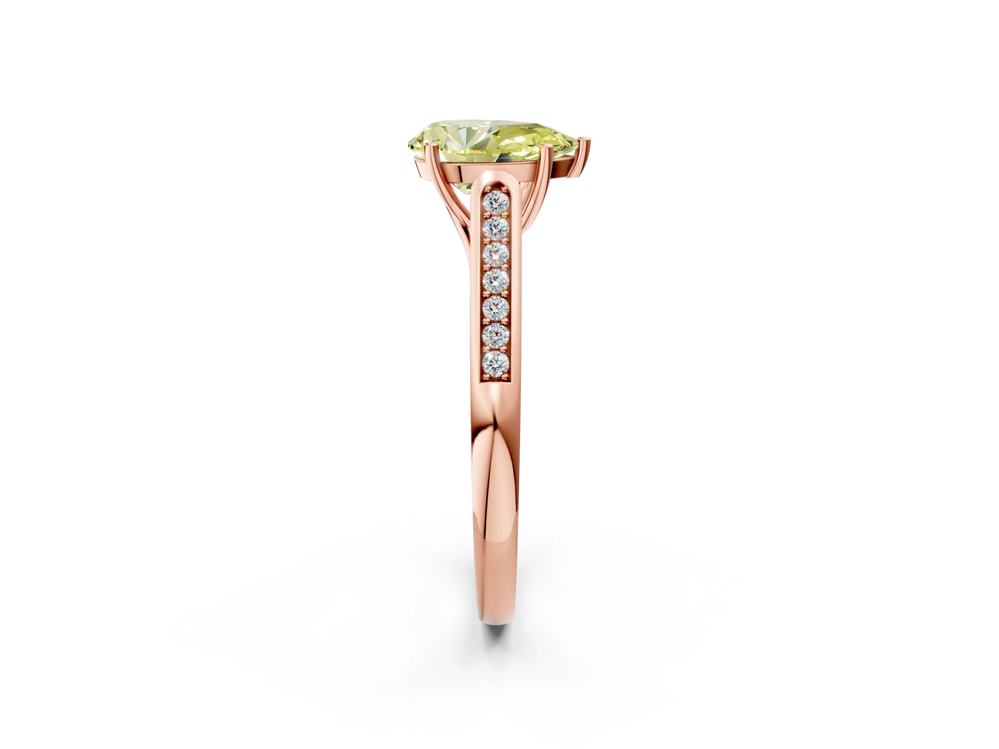 Rose gold Fancy Yellow Pear Cut Solitaire Cathedral Diamond Engagement Ring with Channel-Set Band and Four-Prong Setting_5