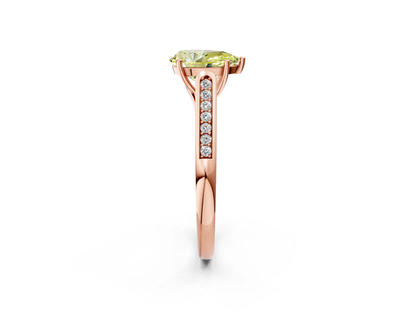 Rose gold Fancy Yellow Pear Cut Solitaire Cathedral Diamond Engagement Ring with Channel-Set Band and Four-Prong Setting