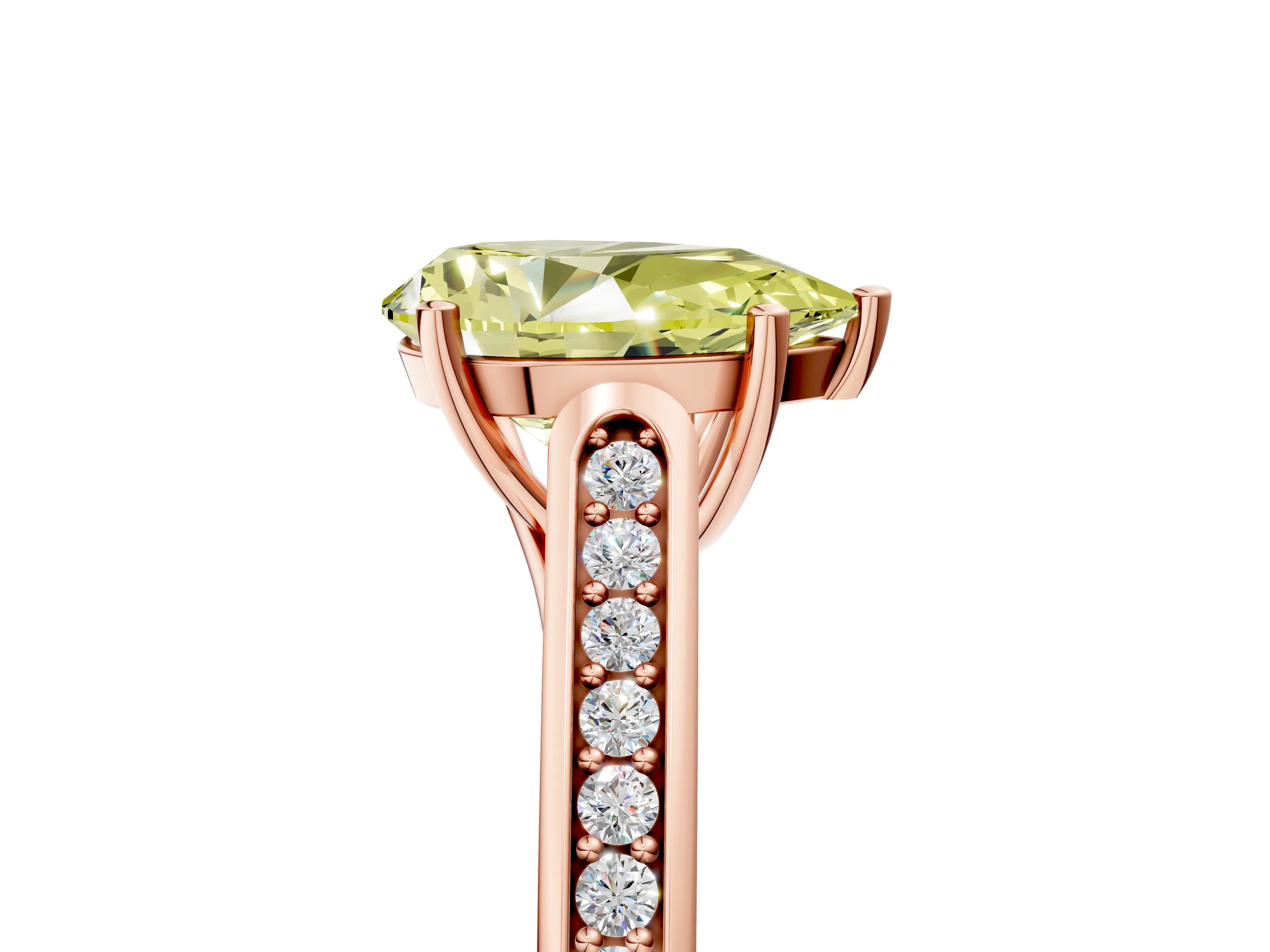 Rose gold Fancy Yellow Pear Cut Solitaire Cathedral Diamond Engagement Ring with Channel-Set Band and Four-Prong Setting_8