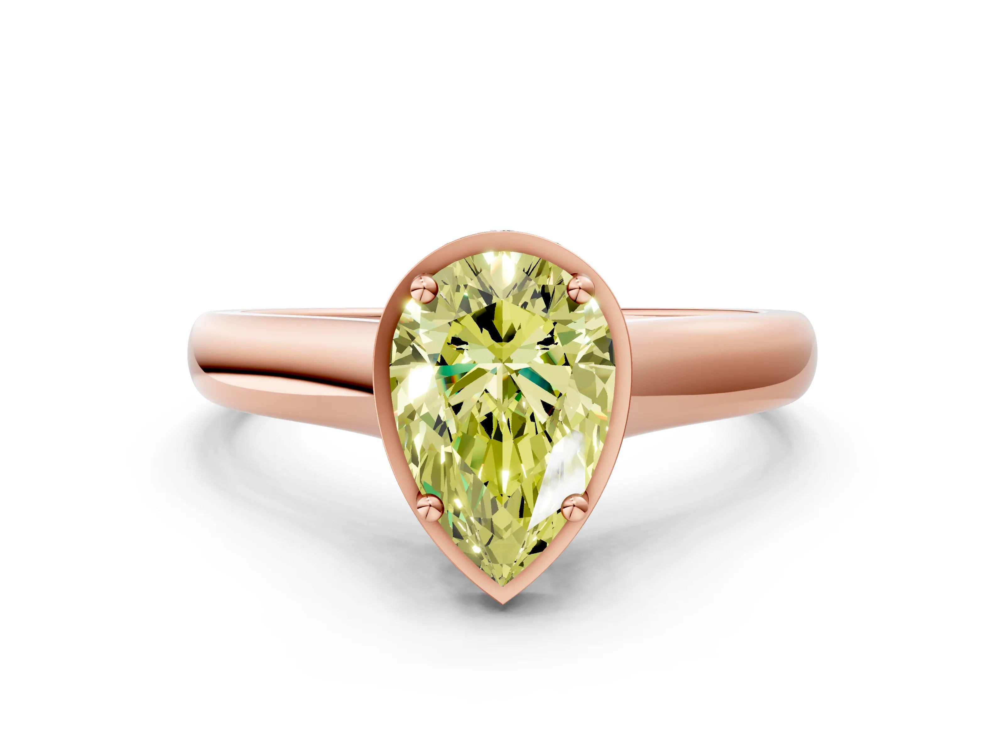 Rose gold Fancy Yellow Pear Cut Solitaire Diamond Engagement Ring with Four-Prong Setting and Tapered Band