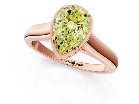 Rose gold Fancy Yellow Pear Cut Solitaire Diamond Engagement Ring with Four-Prong Setting and Tapered Band_1