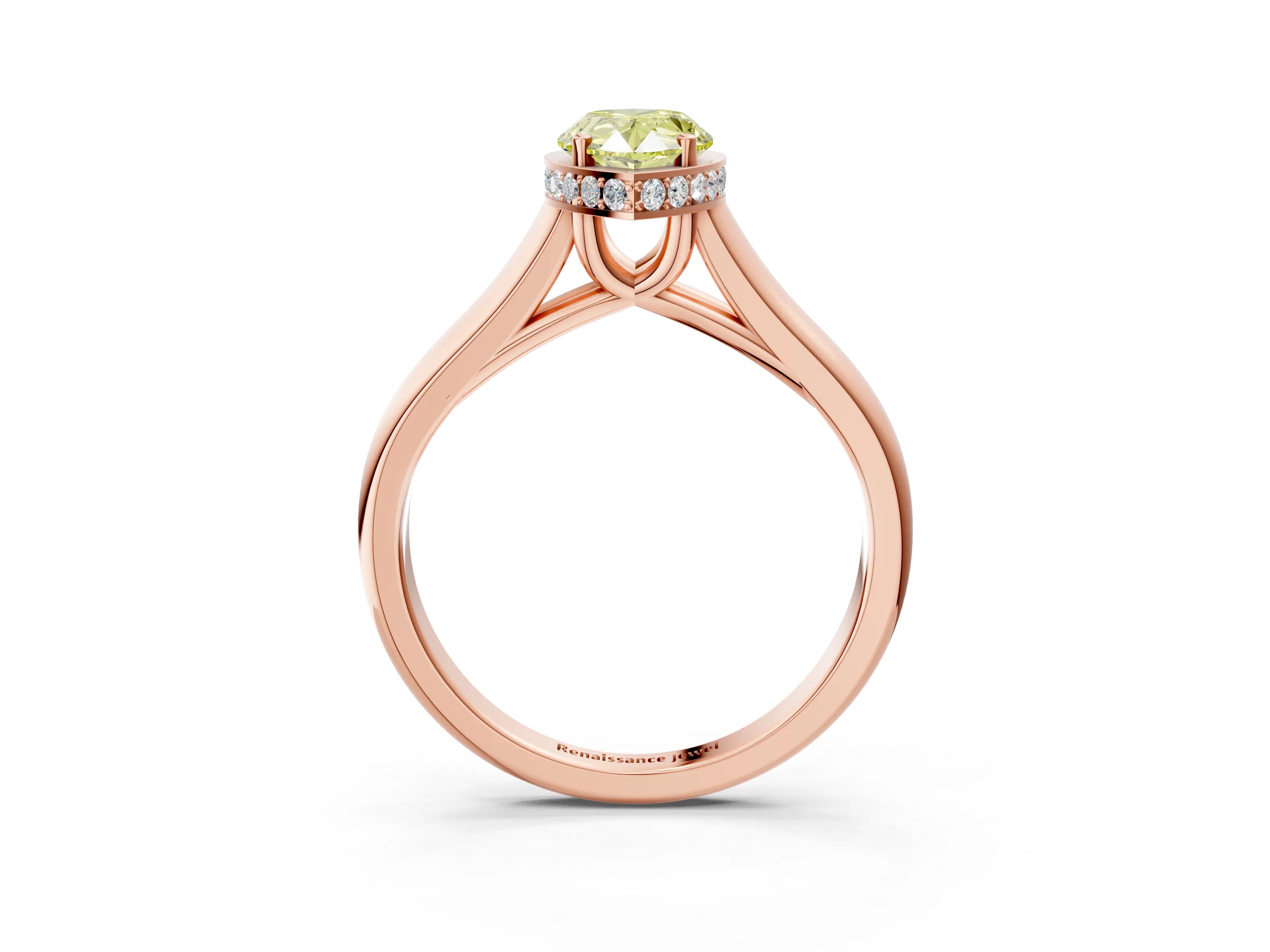 Rose gold Fancy Yellow Pear Cut Solitaire Diamond Engagement Ring with Four-Prong Setting and Tapered Band_3