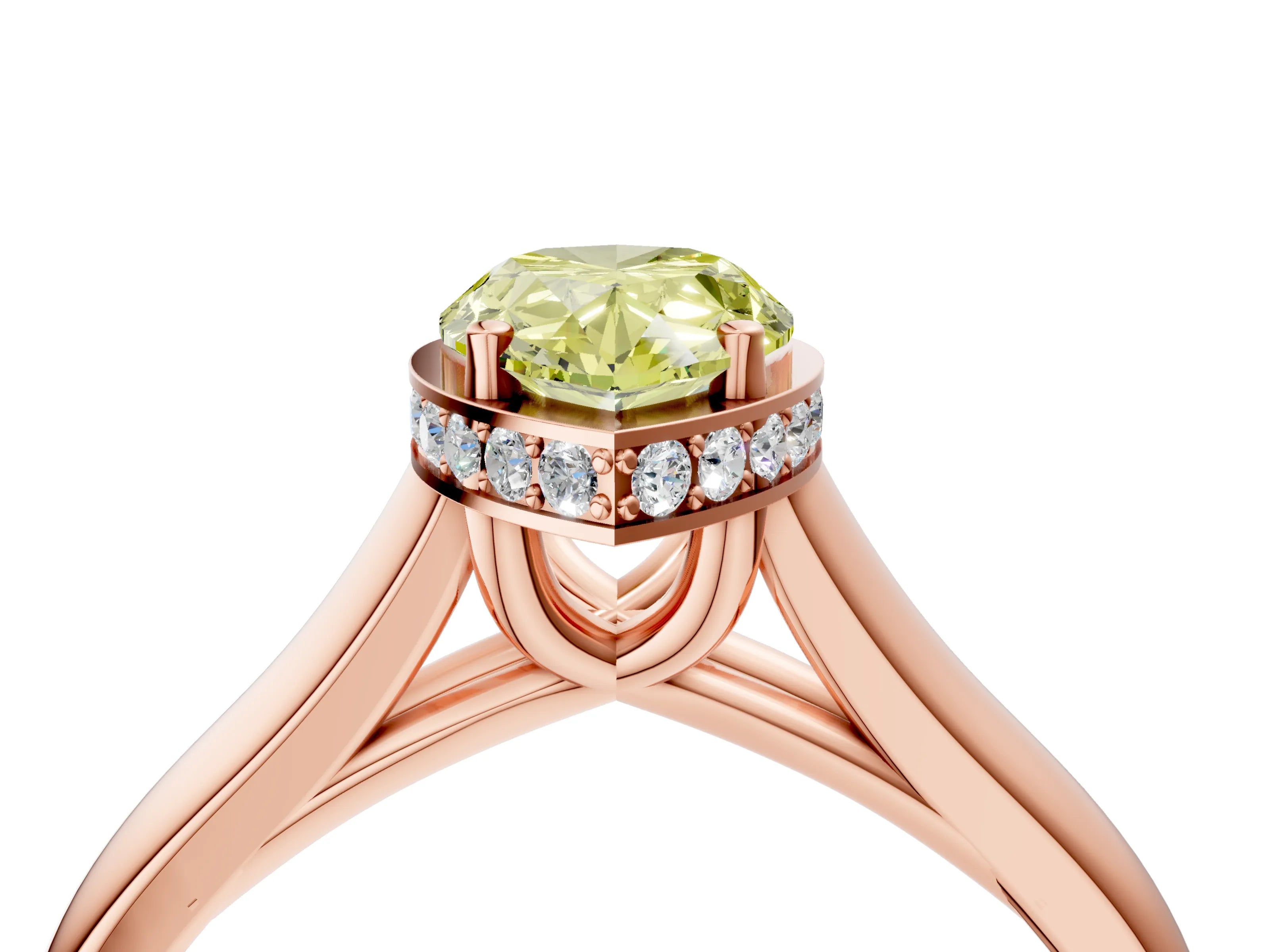 Rose gold Fancy Yellow Pear Cut Solitaire Diamond Engagement Ring with Four-Prong Setting and Tapered Band_4
