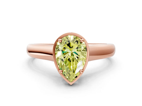 Rose gold Fancy Yellow Pear Cut Solitaire Diamond Engagement Ring with Four-Prong Setting and Tapered Band