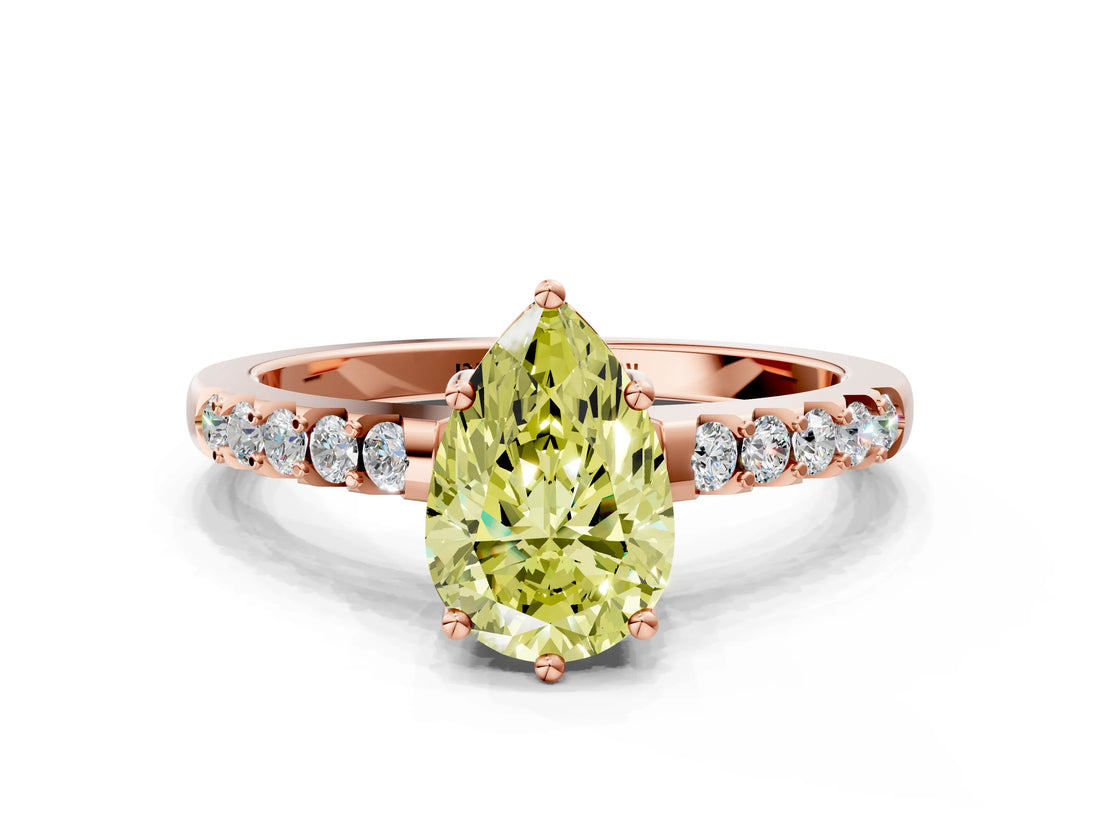Rose gold Fancy Yellow Pear Cut Solitaire Diamond Engagement Ring with Pavé Band and Six-Prong Setting_12