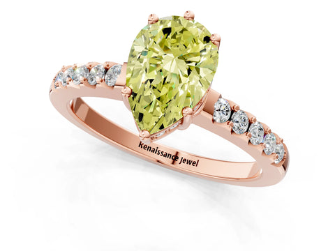 Rose gold Fancy Yellow Pear Cut Solitaire Diamond Engagement Ring with Pavé Band and Six-Prong Setting_13