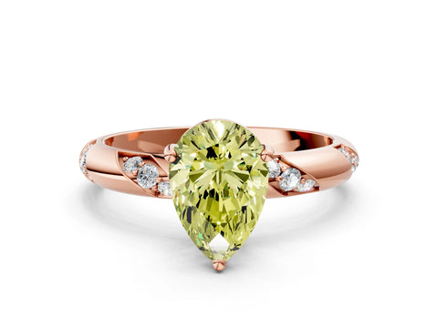 Rose gold Fancy Yellow Pear Cut Solitaire Diamond Engagement Ring with Twisted Pave Band and Four-Prong Setting_3