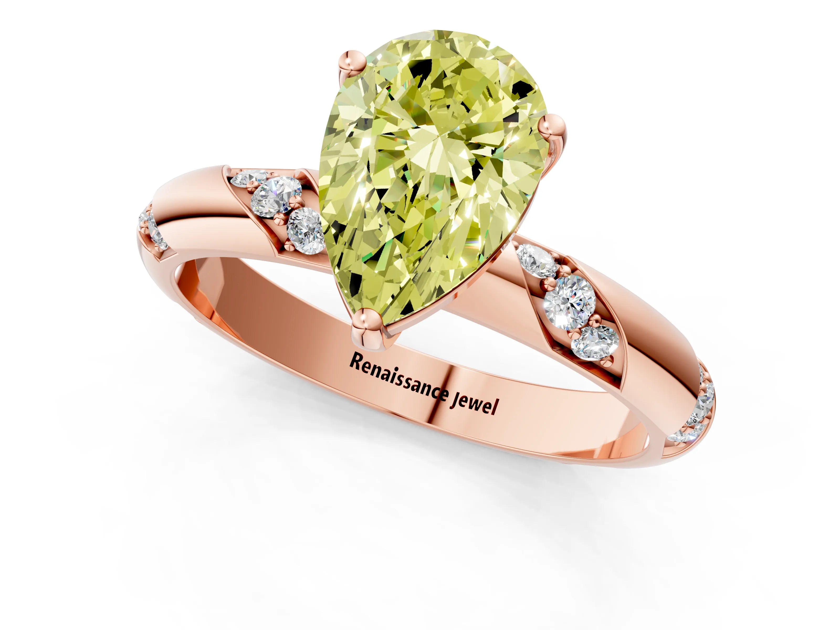 Rose gold Fancy Yellow Pear Cut Solitaire Diamond Engagement Ring with Twisted Pave Band and Four-Prong Setting_4