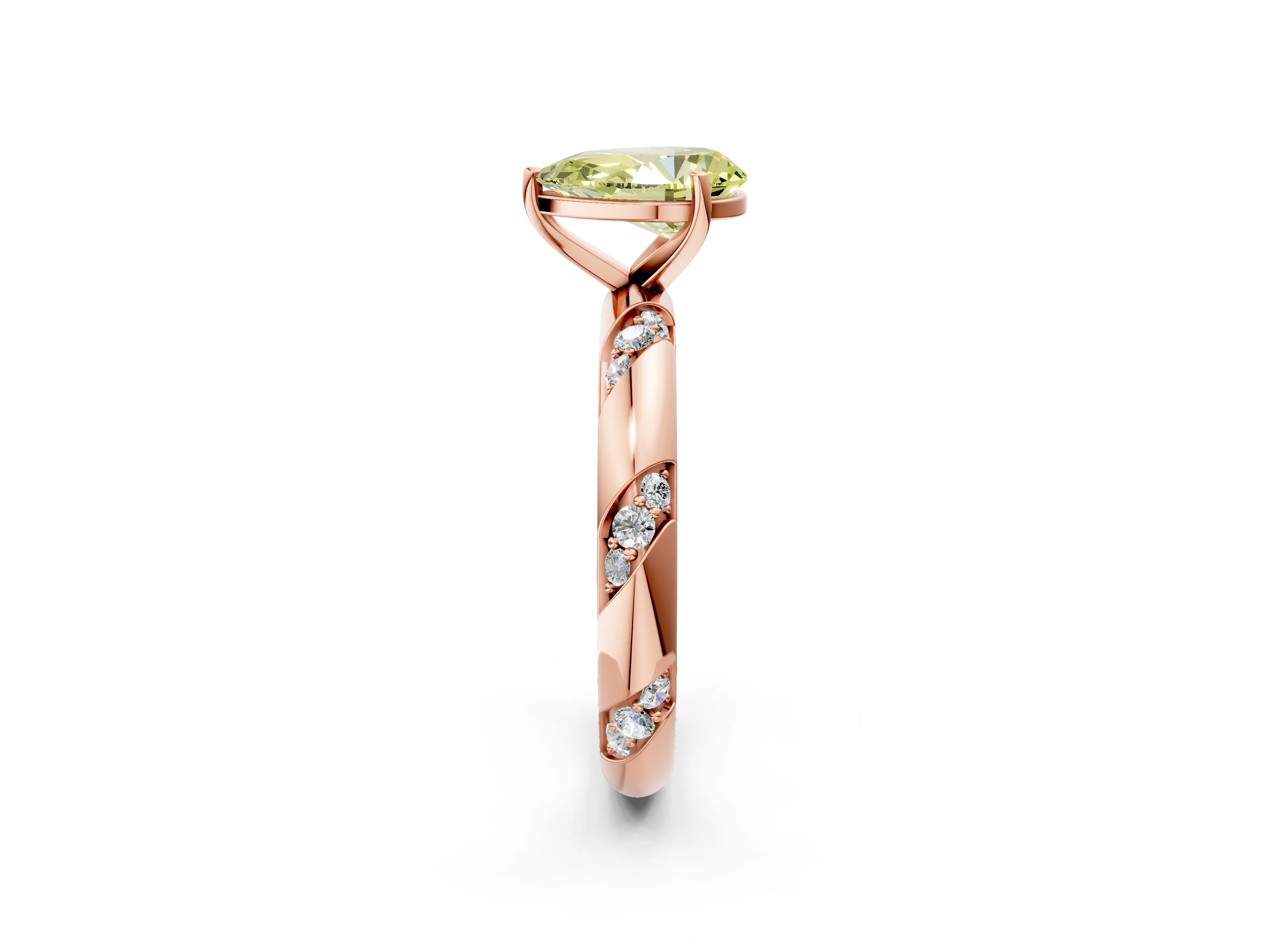 Rose gold Fancy Yellow Pear Cut Solitaire Diamond Engagement Ring with Twisted Pave Band and Four-Prong Setting_5