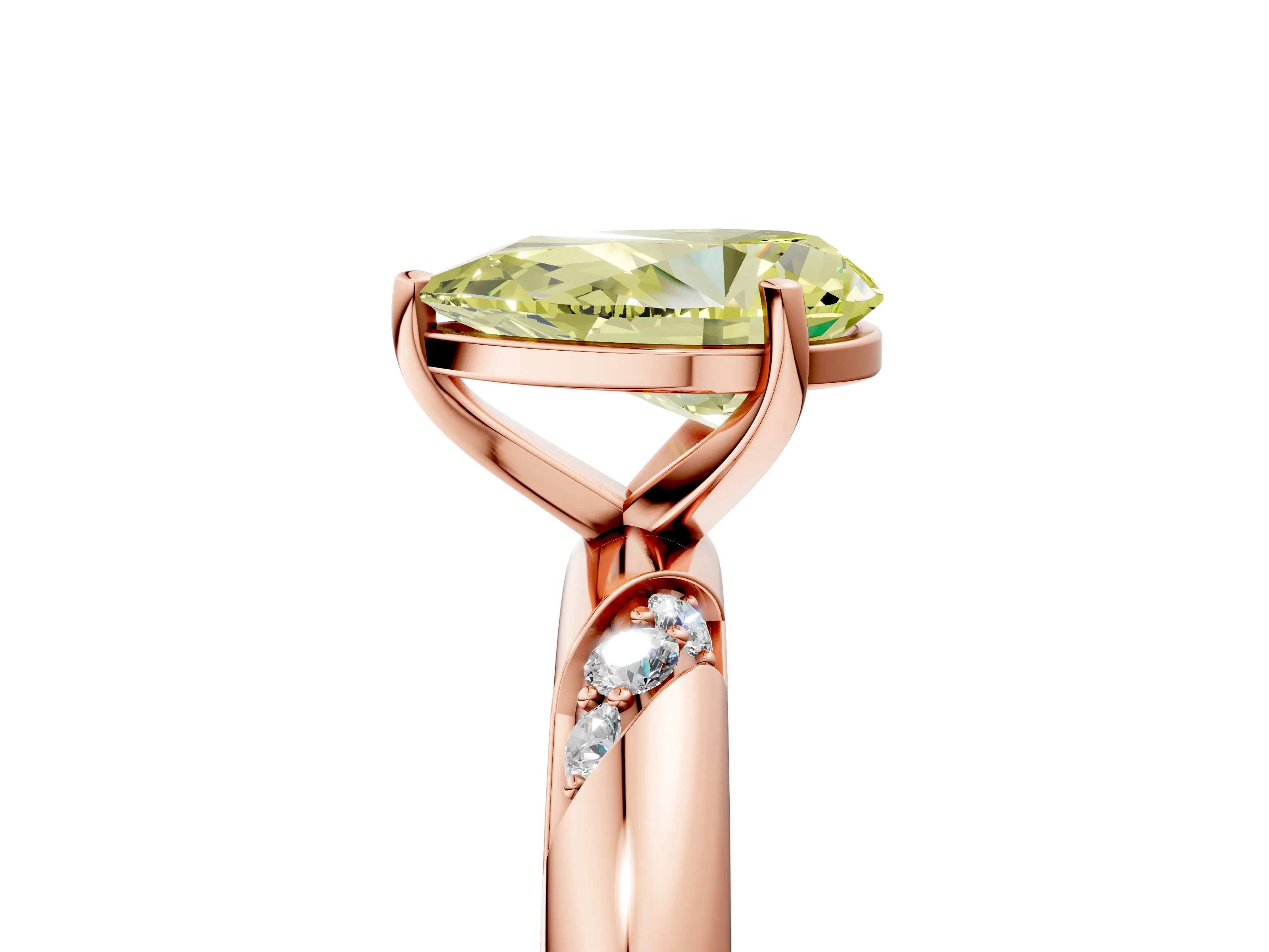 Rose gold Fancy Yellow Pear Cut Solitaire Diamond Engagement Ring with Twisted Pave Band and Four-Prong Setting_8