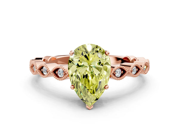Rose gold Fancy Yellow Pear Cut Solitaire Diamond Ring with Infinity Twist Band and Four-Prong Setting
