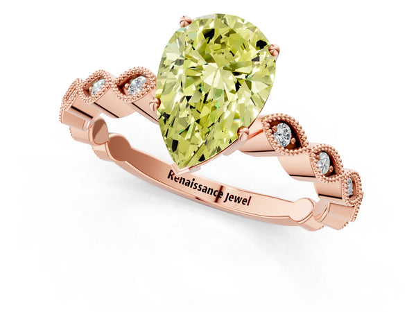 Rose gold Fancy Yellow Pear Cut Solitaire Diamond Ring with Infinity Twist Band and Four-Prong Setting