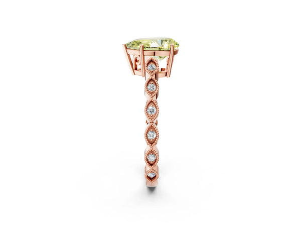 Rose gold Fancy Yellow Pear Cut Solitaire Diamond Ring with Infinity Twist Band and Four-Prong Setting
