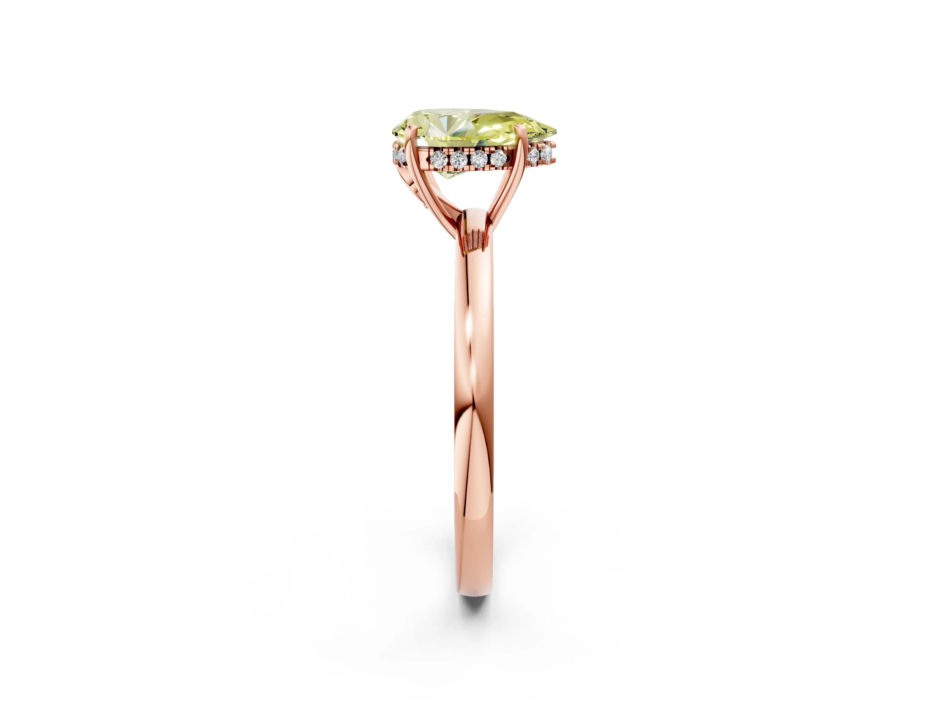 Rose gold Fancy Yellow Pear Cut Solitaire Diamond Ring with Prong Setting and Plain Band_2