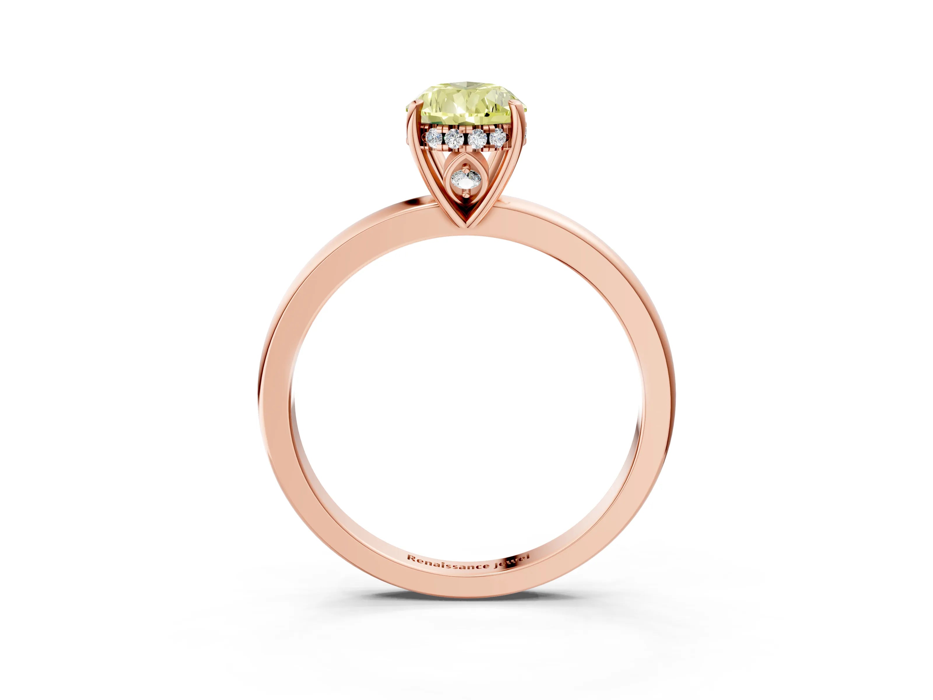 Rose gold Fancy Yellow Pear Cut Solitaire Diamond Ring with Prong Setting and Plain Band_3