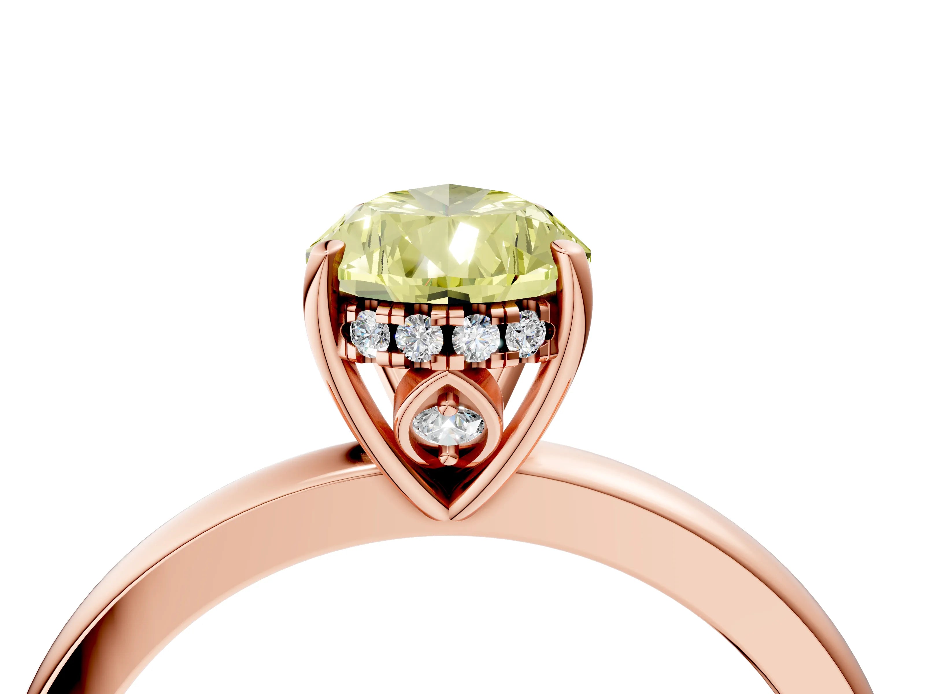 Rose gold Fancy Yellow Pear Cut Solitaire Diamond Ring with Prong Setting and Plain Band_4
