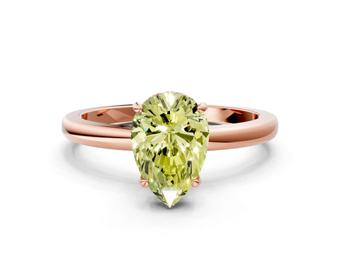 Rose gold Fancy Yellow Pear Cut Solitaire Diamond Ring with Prong Setting and Plain Band