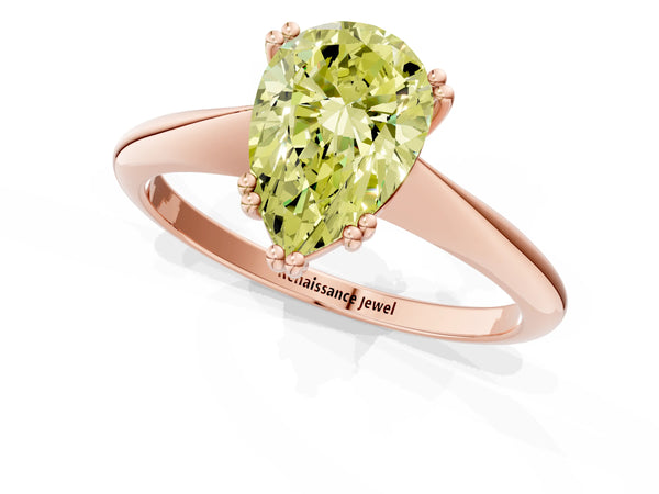 Rose gold Fancy Yellow Pear Cut Solitaire Diamond Ring with Six-Prong Setting and Classic Band
