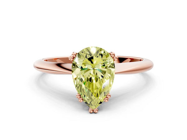 Rose gold Fancy Yellow Pear Cut Solitaire Diamond Ring with Six-Prong Setting and Classic Band
