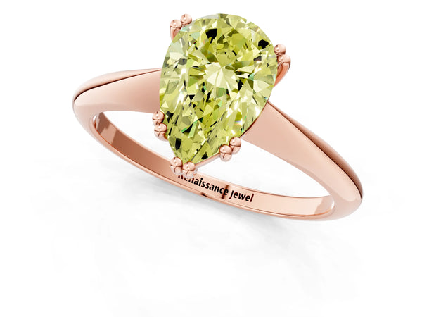 Rose gold Fancy Yellow Pear Cut Solitaire Diamond Ring with Six-Prong Setting and Classic Band