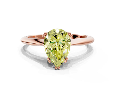 Rose gold Fancy Yellow Pear Cut Solitaire Diamond Ring with Six-Prong Setting and Classic Band