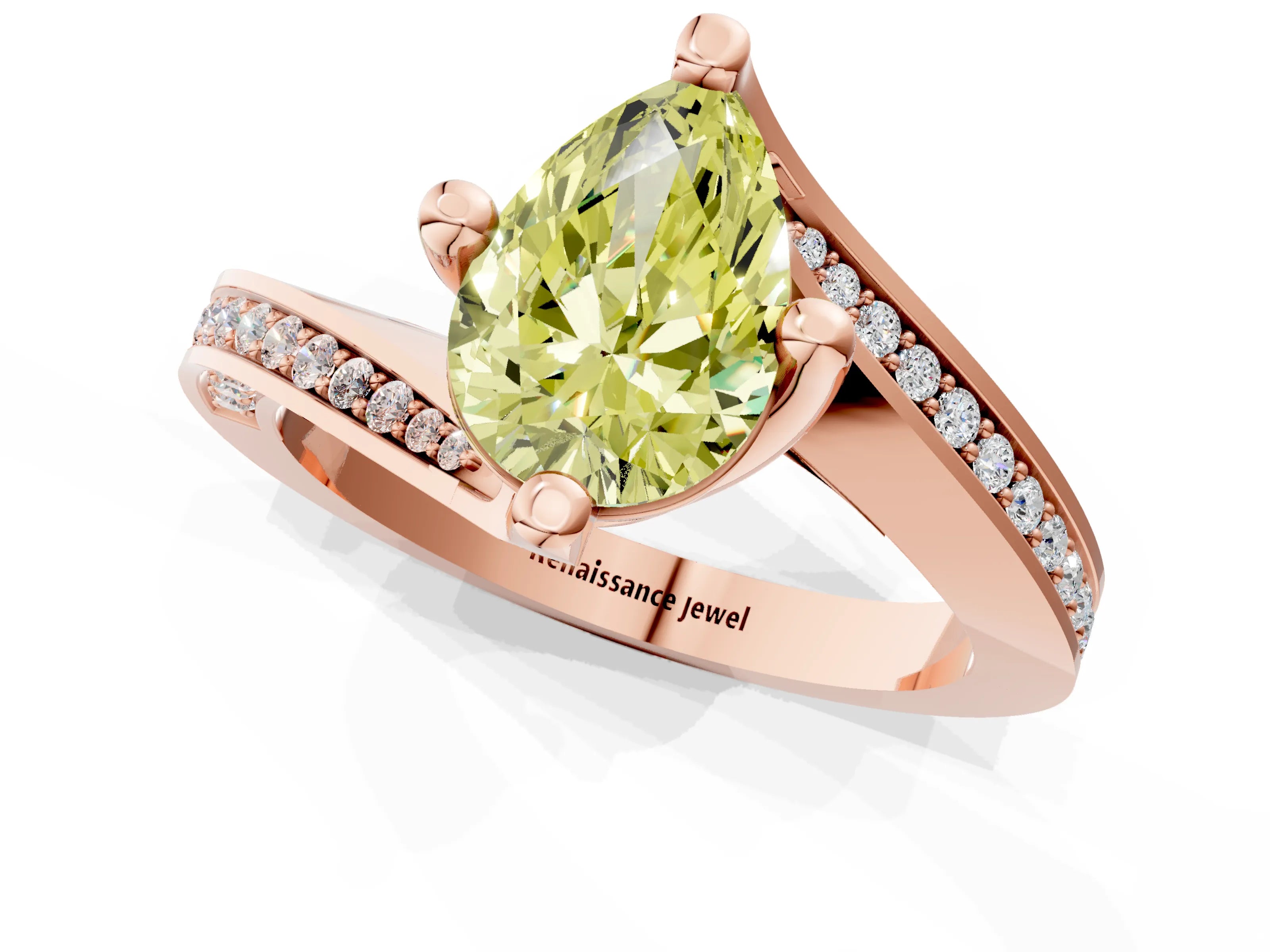 Rose gold Fancy Yellow Pear Cut Solitaire Diamond Twist Band with Pavé Setting and Four-Prong Setting_1