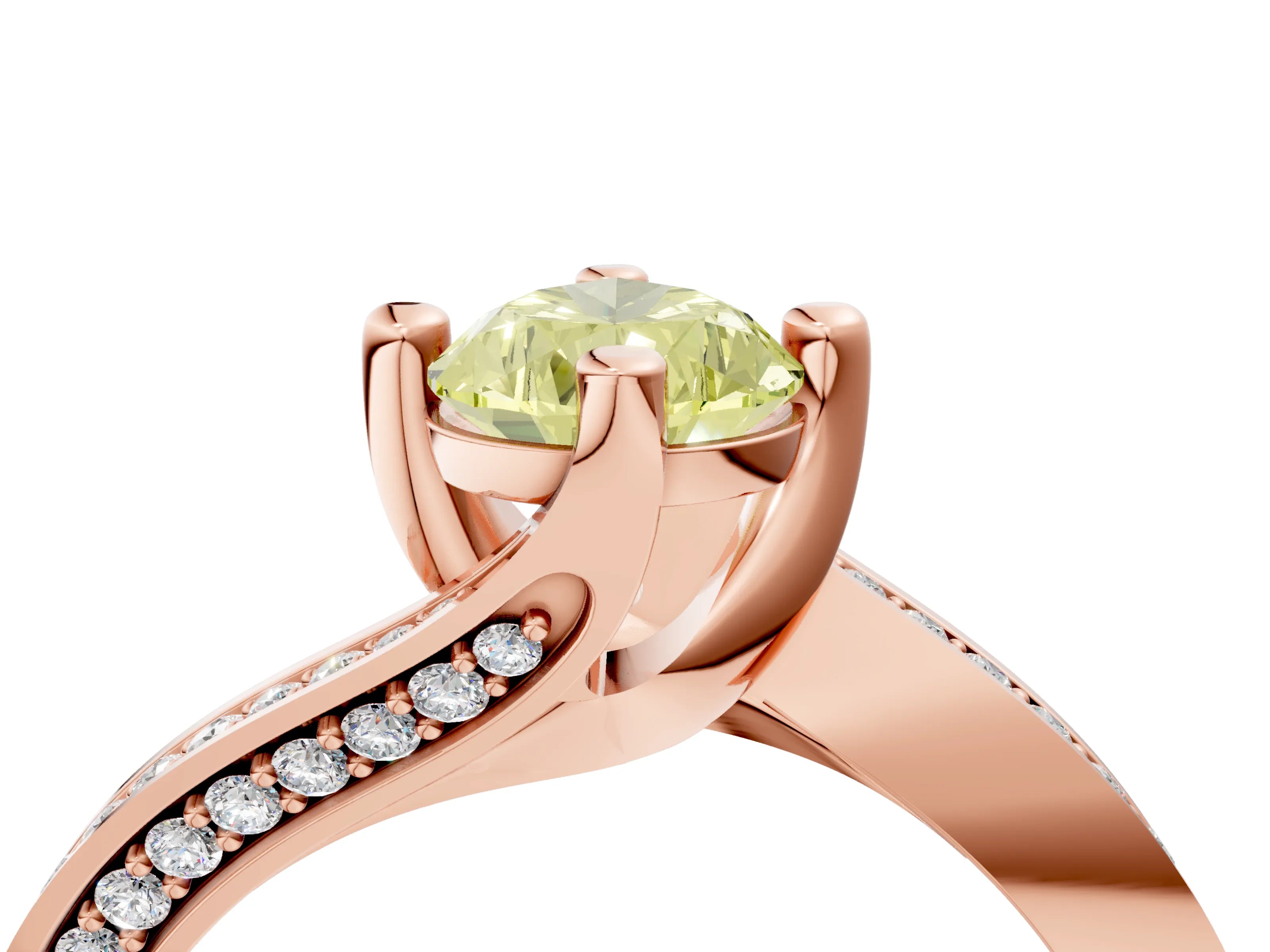 Rose gold Fancy Yellow Pear Cut Solitaire Diamond Twist Band with Pavé Setting and Four-Prong Setting_4