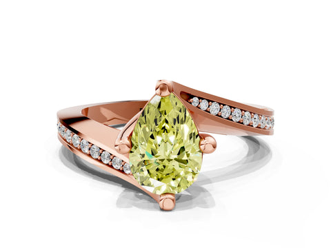Rose gold Fancy Yellow Pear Cut Solitaire Diamond Twist Band with Pavé Setting and Four-Prong Setting