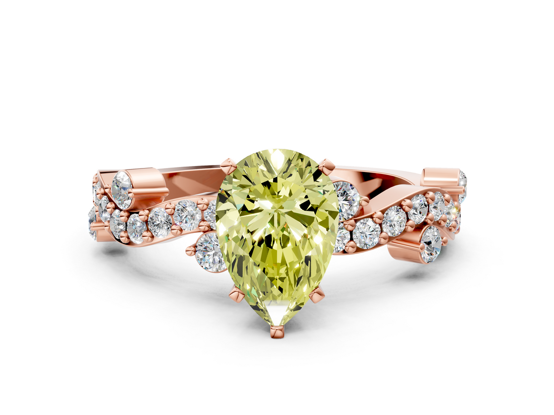 Rose gold Fancy Yellow Pear  Cut Solitaire Diamond Twisted Band with Pave Setting_42
