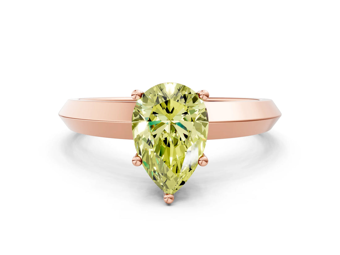 Rose gold Fancy Yellow Pear  Cut Solitaire Engagement Ring with Flat Band and Four-Prong Setting 1