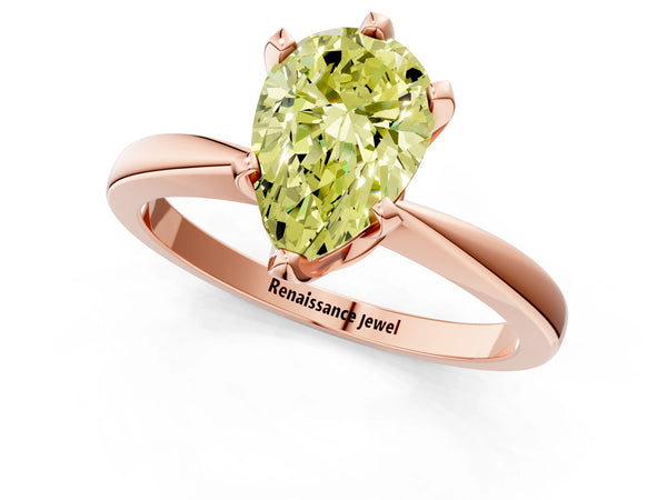 Rose gold Fancy Yellow Pear Cut Solitaire Engagement Ring with Six-Prong Setting and Tapered Band