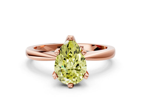 Rose gold Fancy Yellow Pear Cut Solitaire Engagement Ring with Six-Prong Setting and Tapered Band