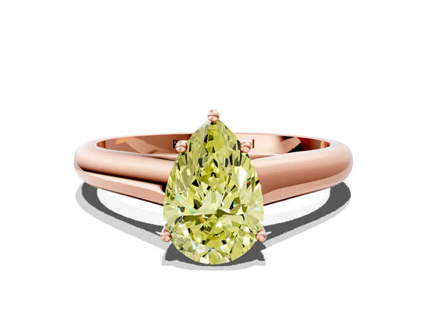 Rose gold Fancy Yellow Pear Cut Solitaire Engagement Ring with Tapered Band and Four-Prong Setting