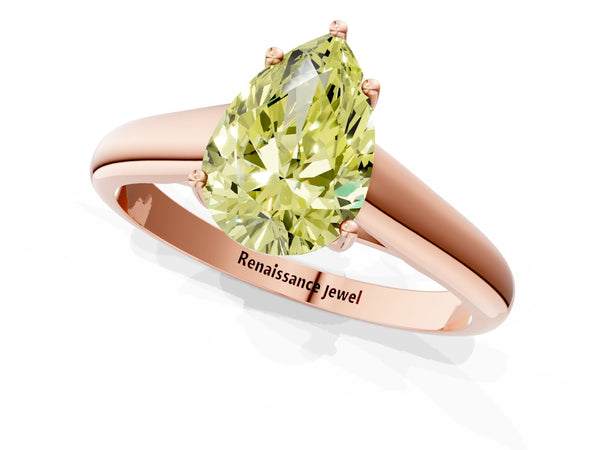 Rose gold Fancy Yellow Pear Cut Solitaire Engagement Ring with Tapered Band and Four-Prong Setting