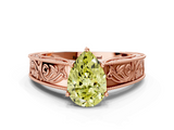Rose gold Fancy Yellow Pear  Cut Solitaire Engraved Band with Four-Prong Setting_62