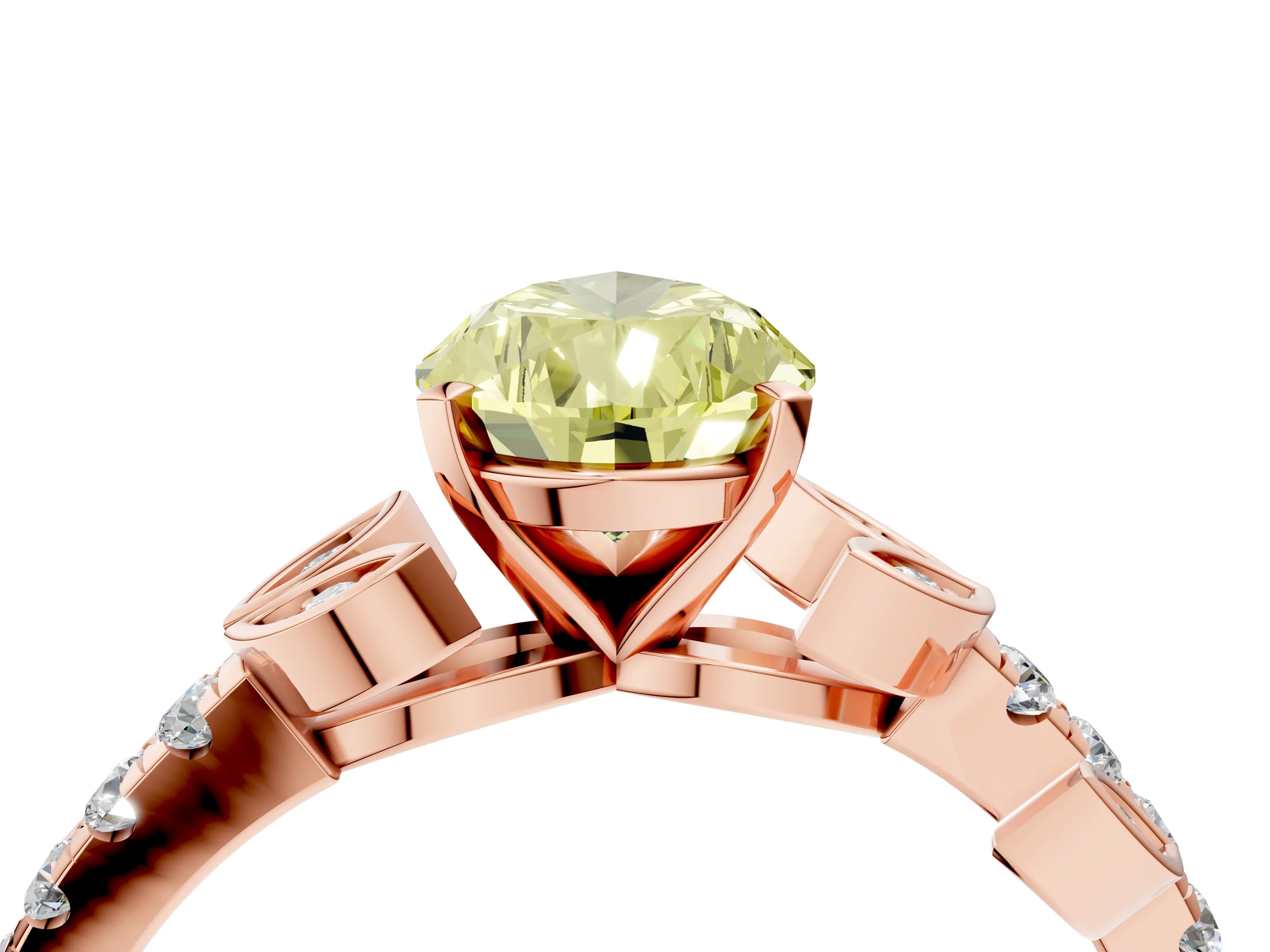Rose gold Fancy Yellow Pear Cut Solitaire Leaf-Inspired Diamond Ring with Pavé Band and Four-Prong Setting_4