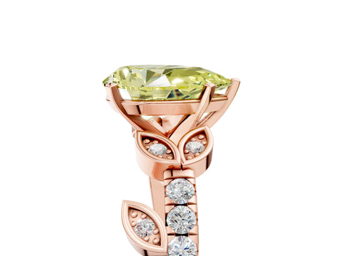 Rose gold Fancy Yellow Pear Cut Solitaire Leaf-Inspired Diamond Ring with Pavé Band and Four-Prong Setting_5