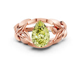 Rose gold Fancy Yellow Pear Cut Solitaire Leaf-Inspired Engagement Ring with Prong Setting_12