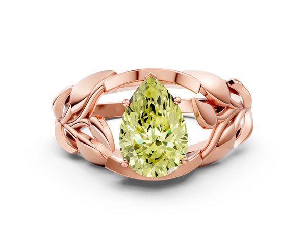 Rose Gold Pear-Shaped Pave Leaf Bypass Engagement Ring Setting for Fancy Yellow Center