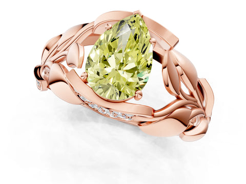 Rose gold Fancy Yellow Pear Cut Solitaire Leaf-Inspired Engagement Ring with Prong Setting_1