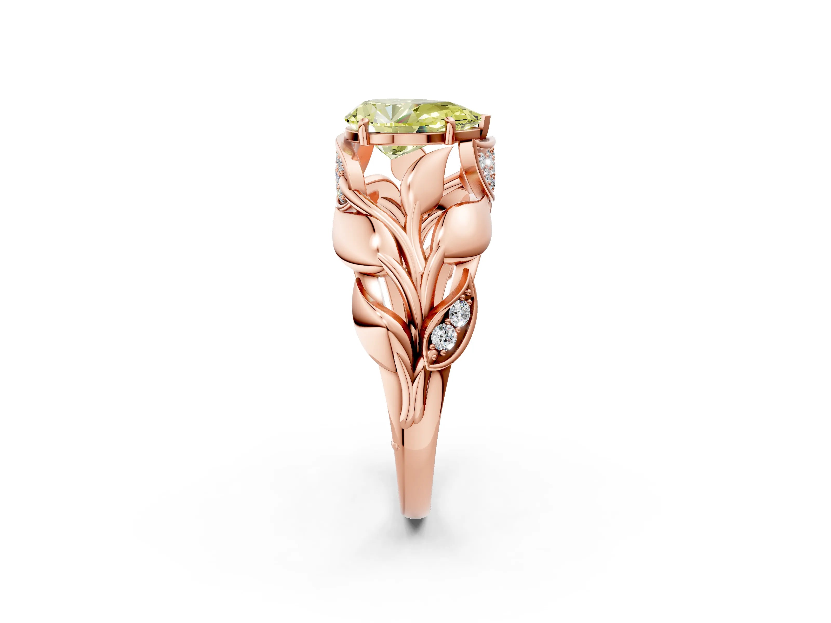 Rose gold Fancy Yellow Pear Cut Solitaire Leaf-Inspired Engagement Ring with Prong Setting_2