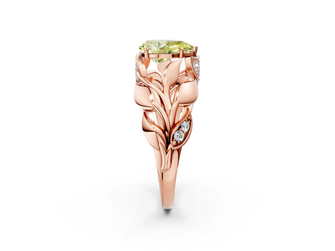 Rose gold Fancy Yellow Pear Cut Solitaire Leaf-Inspired Engagement Ring with Prong Setting_2