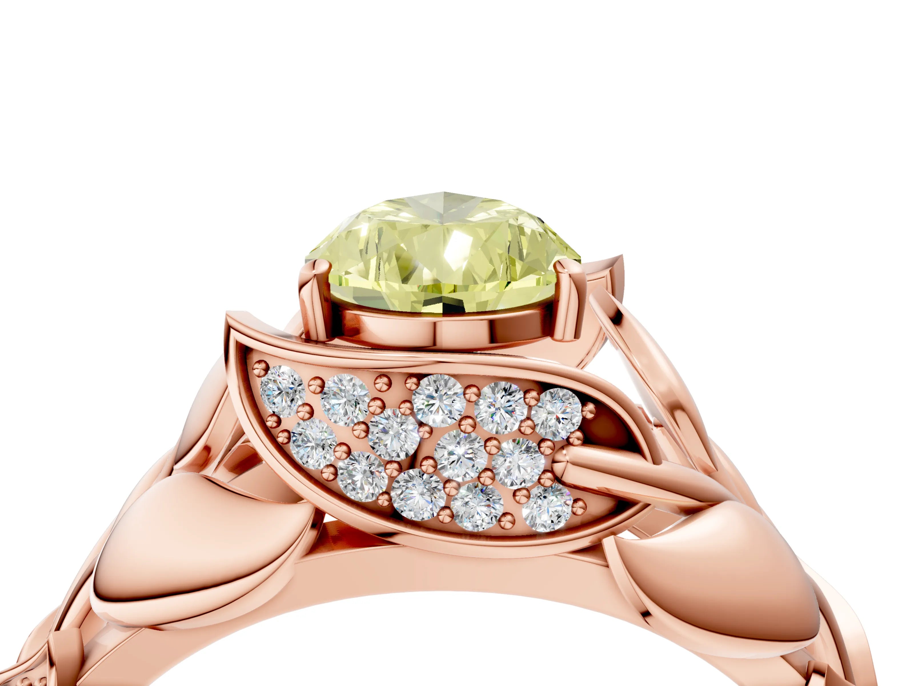 Rose gold Fancy Yellow Pear Cut Solitaire Leaf-Inspired Engagement Ring with Prong Setting_4
