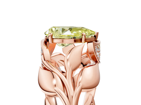 Rose gold Fancy Yellow Pear Cut Solitaire Leaf-Inspired Engagement Ring with Prong Setting_5