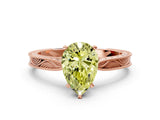 Rose gold Fancy Yellow Pear Cut Solitaire Milgrain Engraved Band with Four-Prong Setting