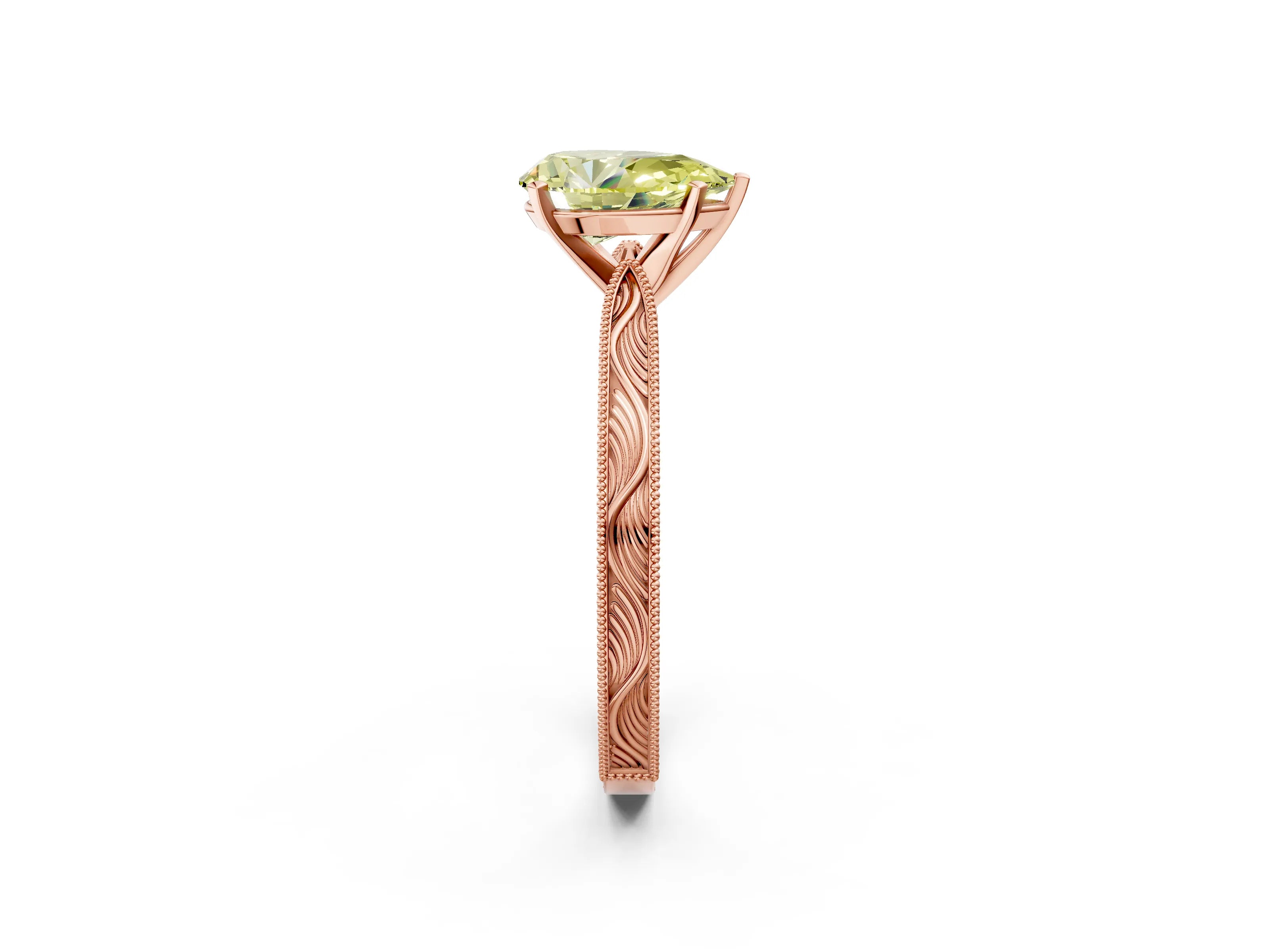Rose gold Fancy Yellow Pear Cut Solitaire Milgrain Engraved Band with Four-Prong Setting_2